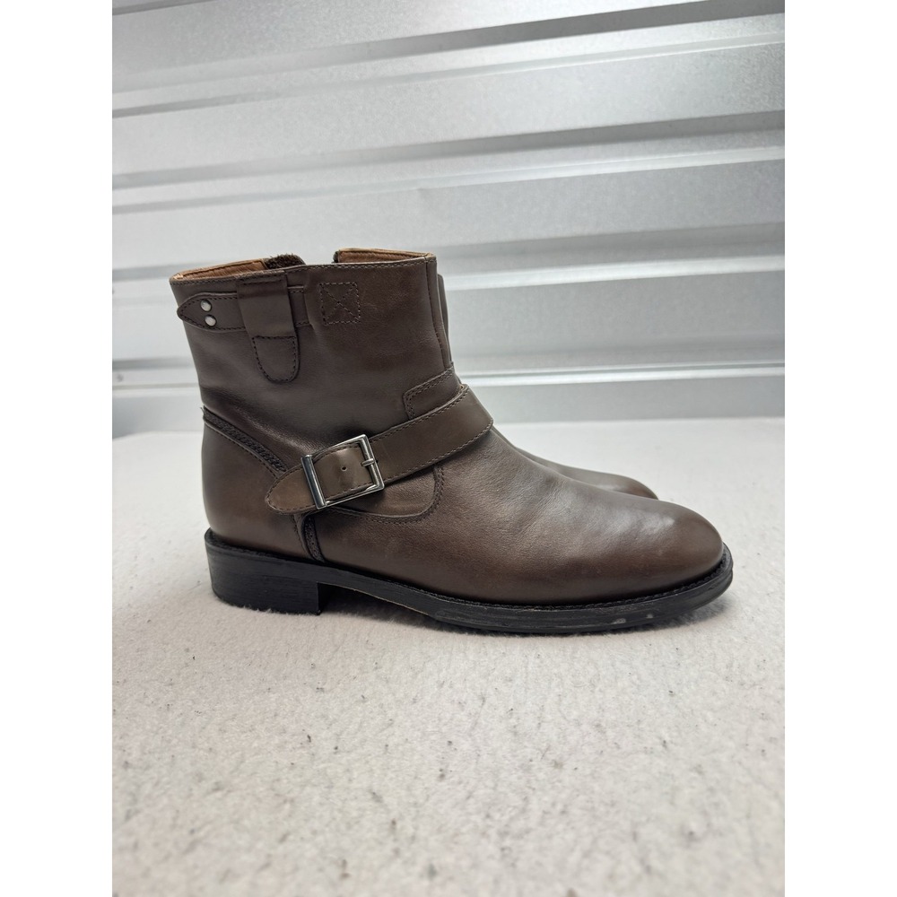 Clarks Meldon Boots Mens Size 9 Brown Leather Biker Ankle Zip Buckle Strap